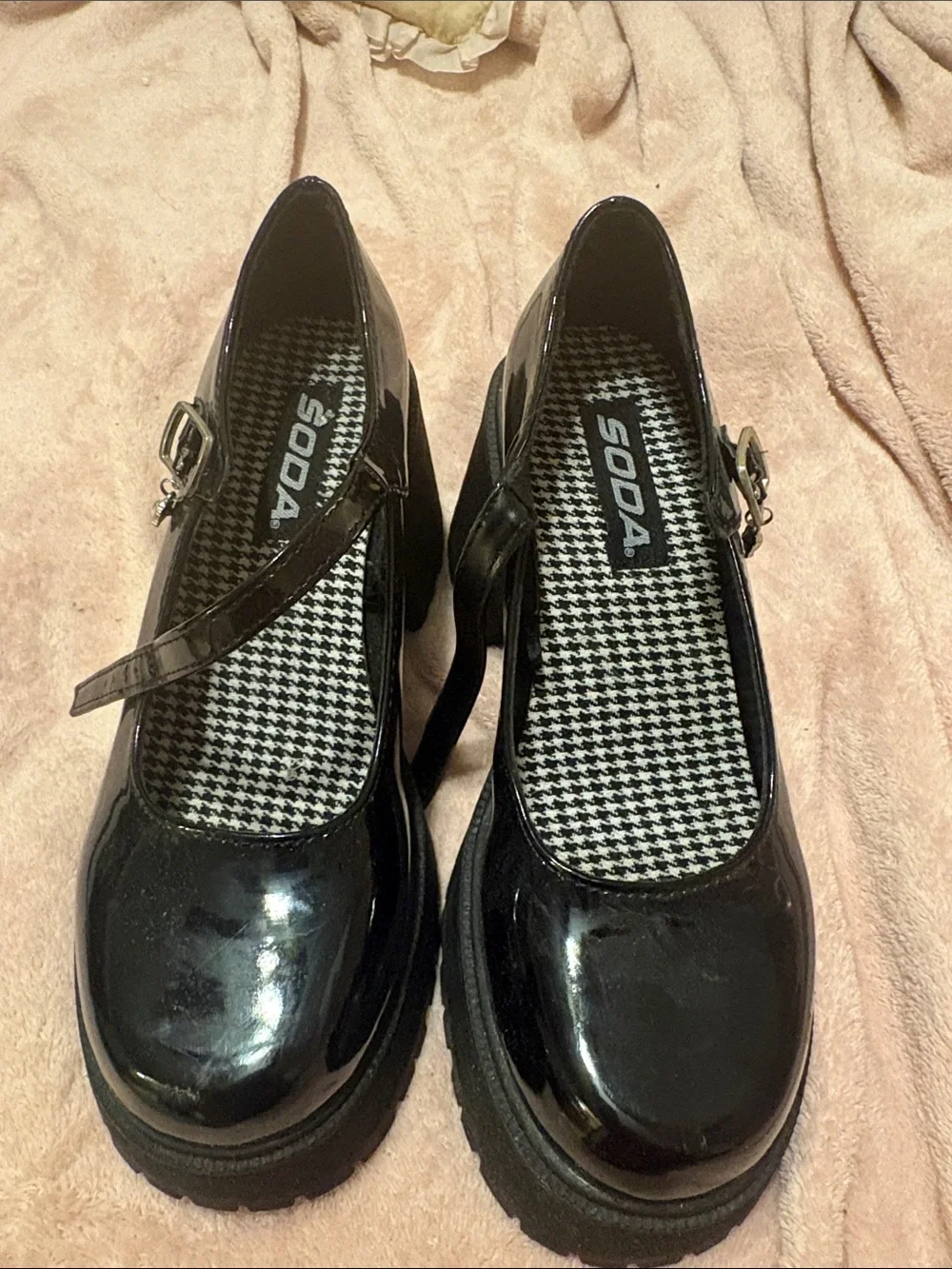 Soda Black Patent Platform Mary Jane Heels